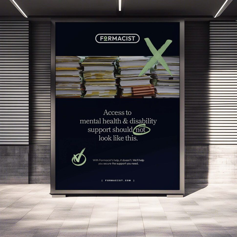 Billboard with paper and information about formacist