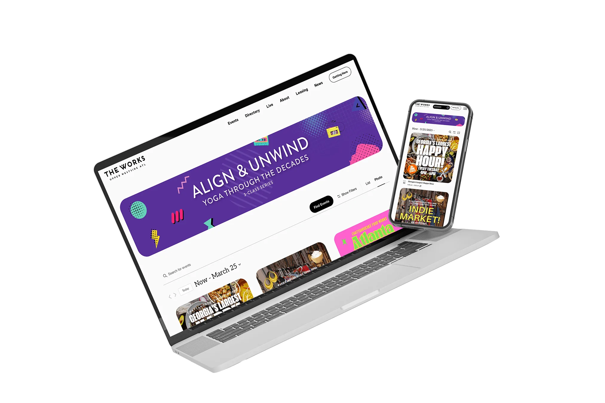 The Works event calendar web design