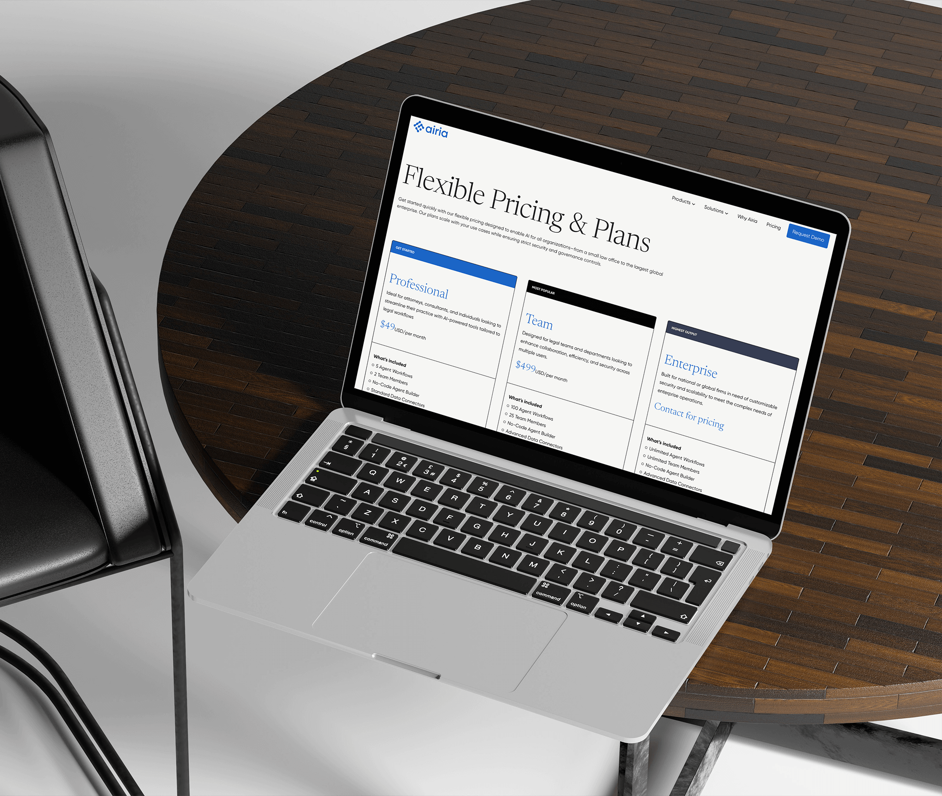 Image of Airia Legal's pricing matrix on a laptop