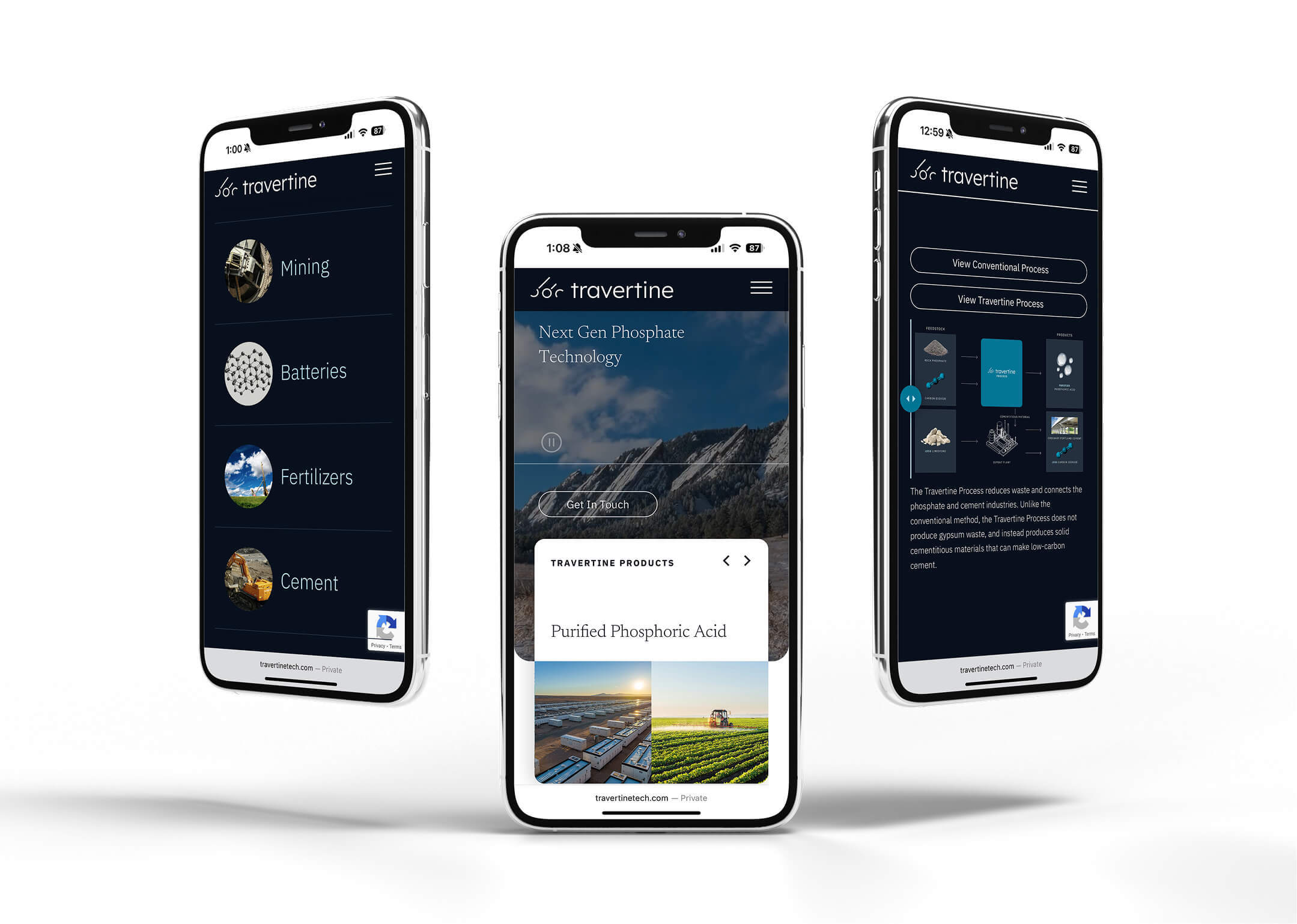 Travertine Website on Mobile