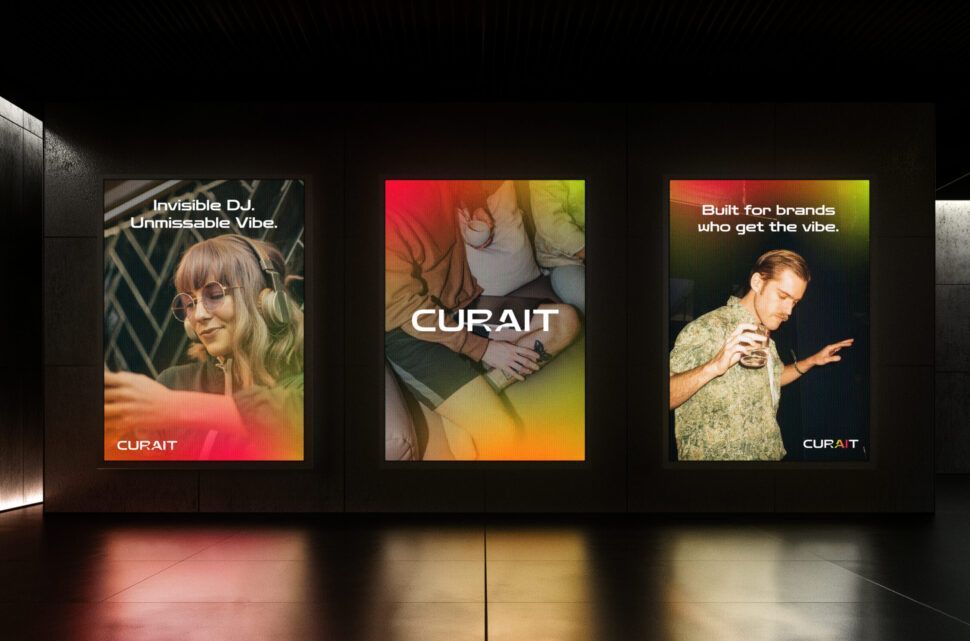 Curait AI Music Software Digital Ads in Dark Room