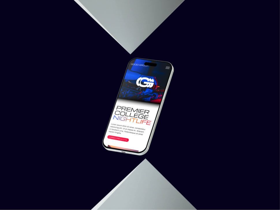Good Group Collegiate Hospitality Website Mockup on iPhone Mobile