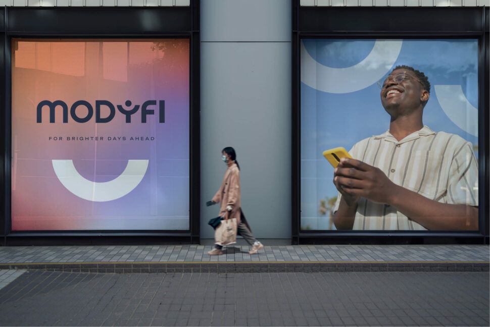Modyfi Mental Health Branding Physical Ads on Street with People Walking By