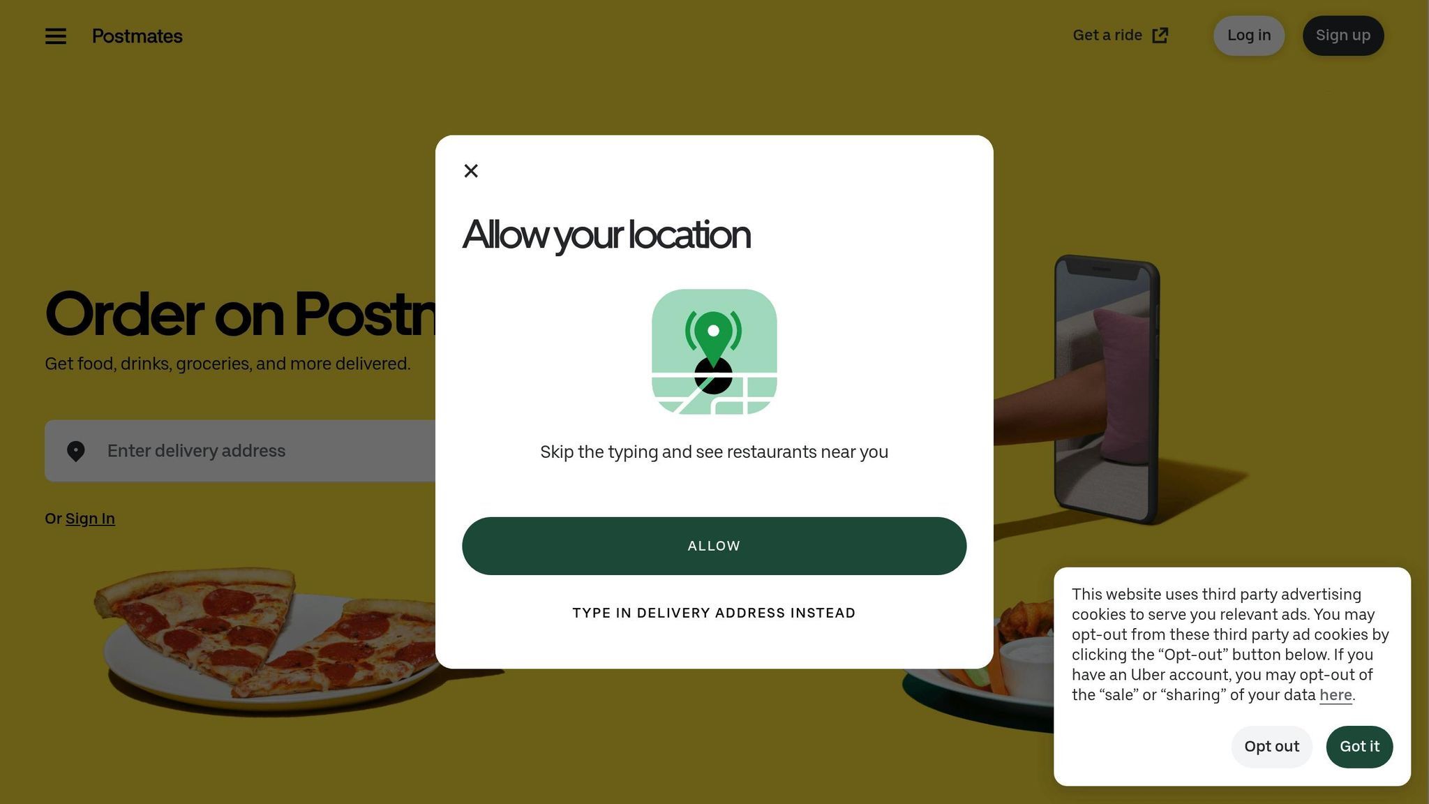 A screenshot of Postmates User Interface