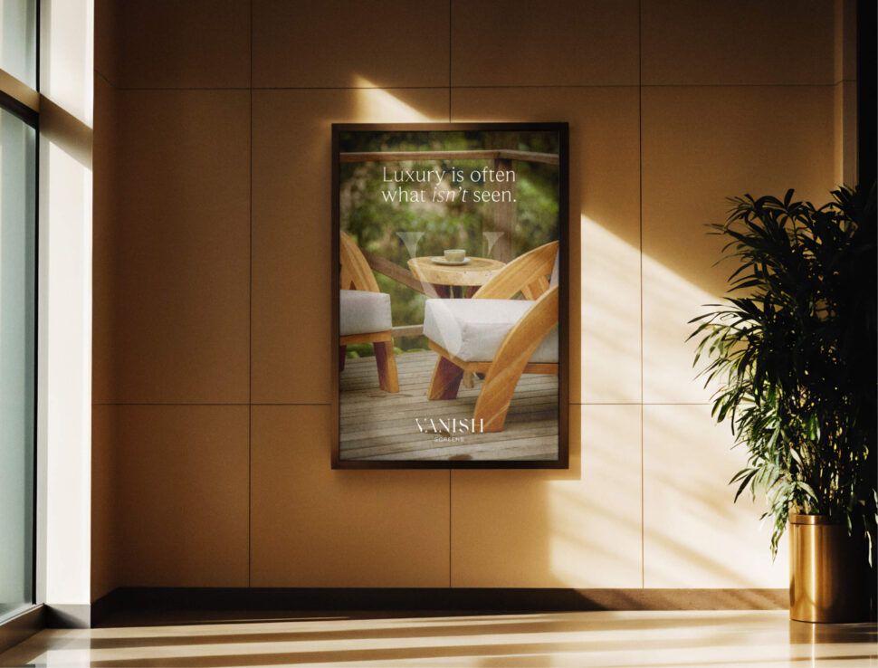 Vanish Screens Luxury Outdoor Furniture Signage Digital Ad on Wall