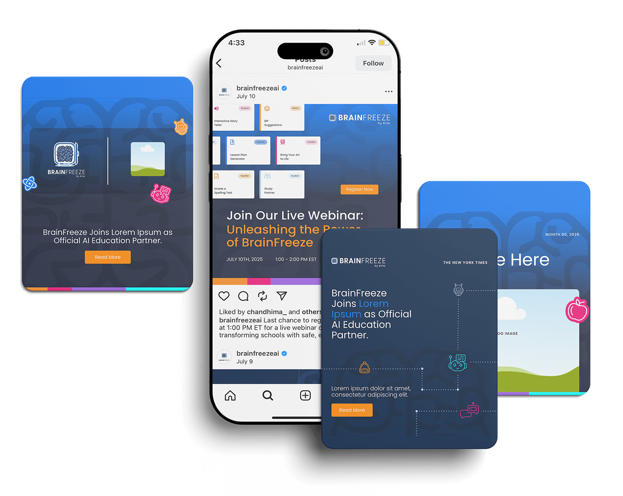 Screenshots of social and Ads media