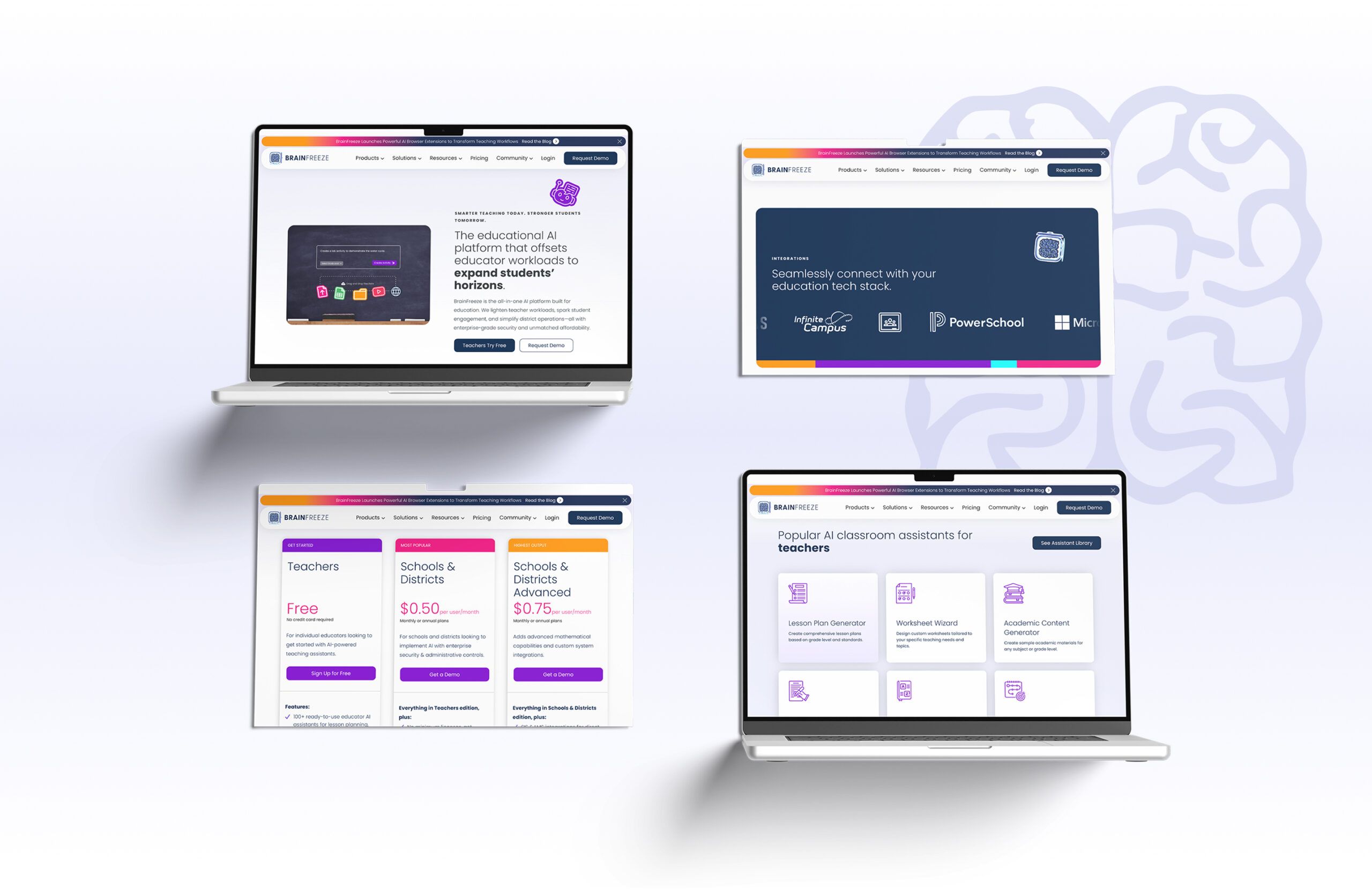 BrainFreeze Website Screenshots